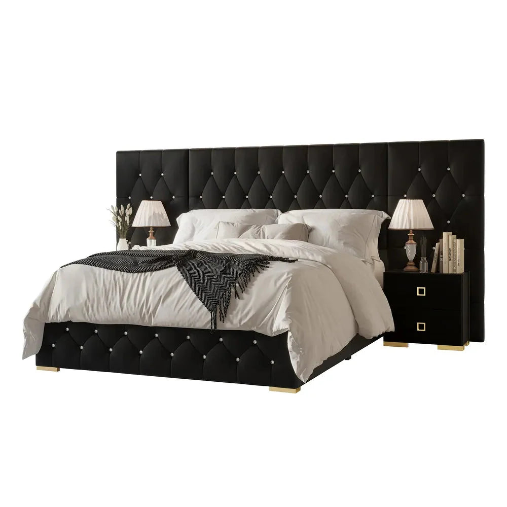 Luxo Nation Luxury Upholstered Bed with Side Tables in Leatherette